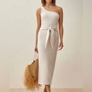 Reformation Ora Waist Tie One-Shoulder Cream Dress